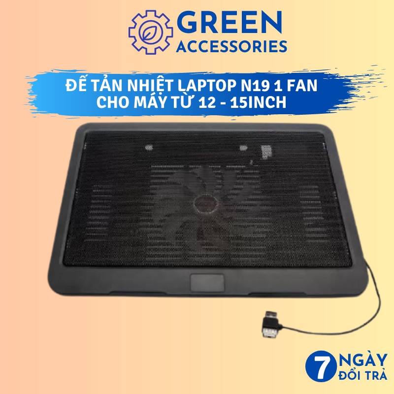 Đế Tản Nhiệt Laptop Cooler N19 1FAN dùng cho laptop 12 đến 15inch - Có ĐÈN LED, Full Box - Hàng xịn