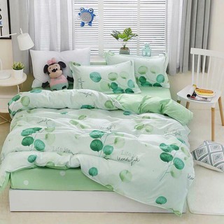 Trọn Bộ Chăn Ga Gối Cotton Chần Bông Lá Xanh Cực Đẹp M2 M4 M6 M8