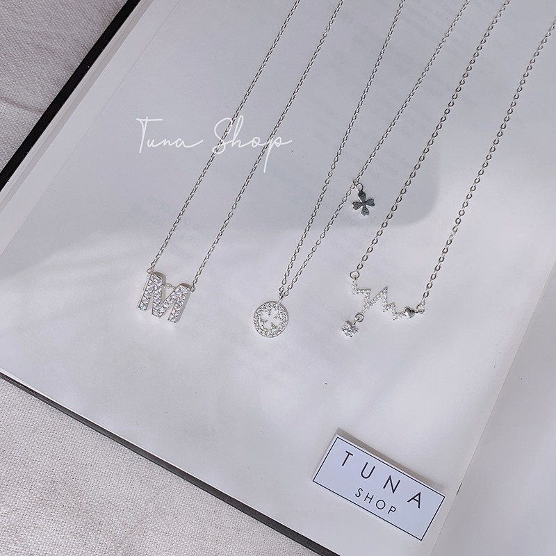 Dây chuyền nữ chữ theo yêu cầu, Vòng cổ chữ nữ Bạc gắn đá cao cấp, 𝐂𝐚𝐦 𝐤𝐞̂́𝐭 𝐜𝐡𝐮𝐚̂̉𝐧 𝐁𝐚̣𝐜 _Tuna Shop Trang sức Bạc