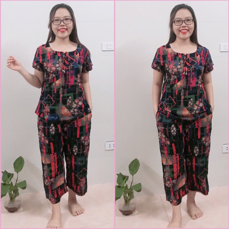 Bộ Lanh Nhung 3D Đại Sớ Lửng San San, Bộ Mặc Nhà Trung Niên cho Mẹ Cho Bà