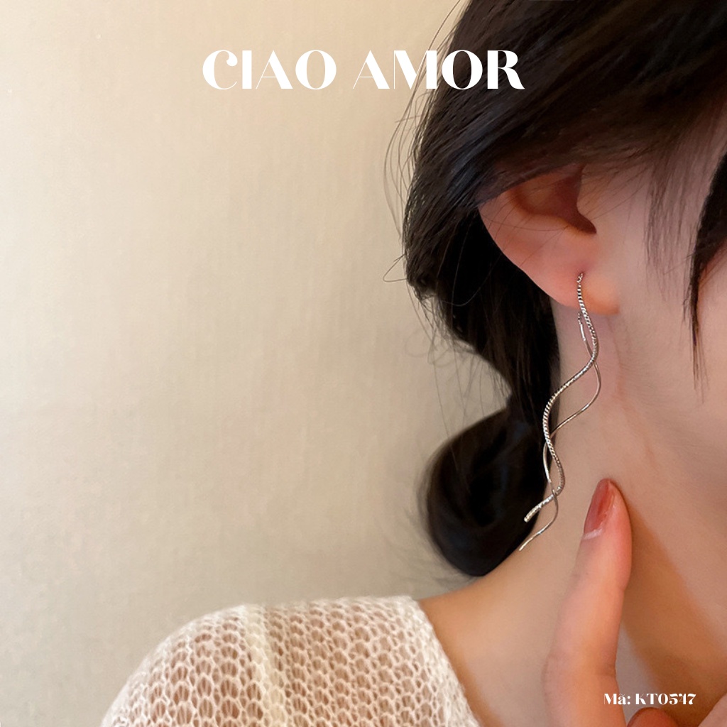Khuyên tai nữ, Bông tai dài dây mảnh lượn sóng Hàn Quốc thanh lịch Trang sức Ciao Amor - KT0547