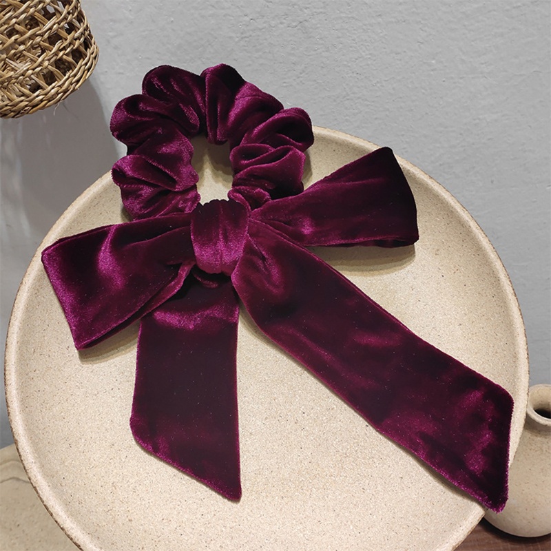 Dây Buộc Tóc Vải Nhung Thắt Nơ Ruy Băng Màu Trơn Co Giãn Phong Cách Vintage Dành Cho Nữ