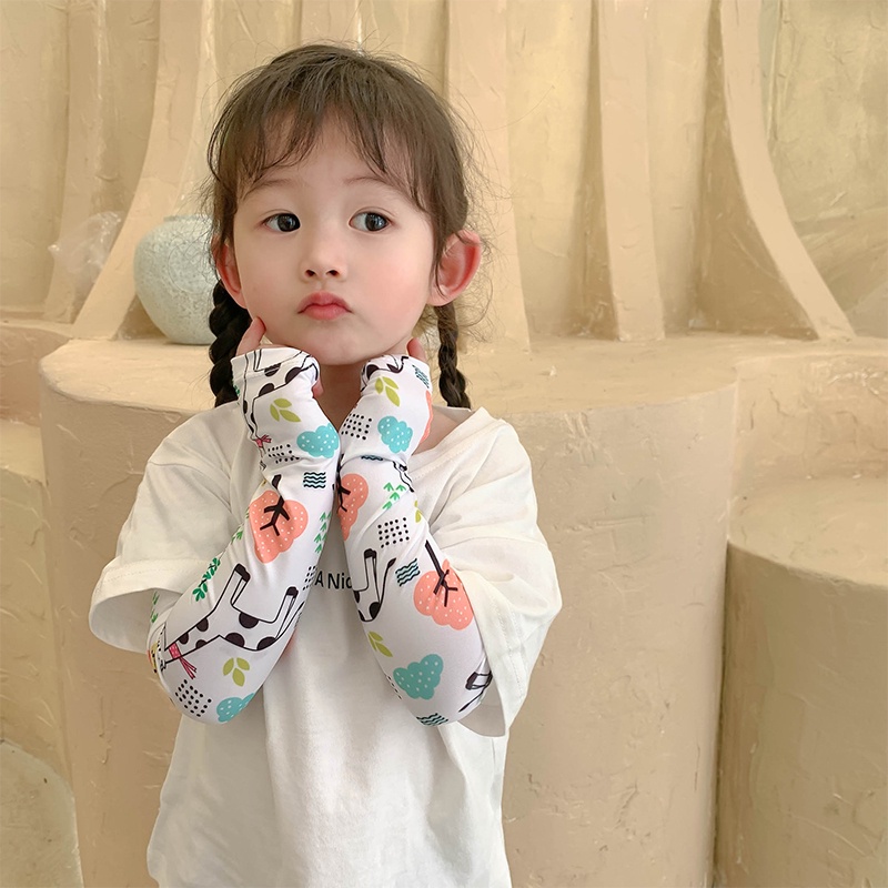 Găng Tay Chống Nắng Chống Tia UV Bằng Lụa Lạnh Họa Tiết Hoạt Hình Dễ Thương Cho Bé