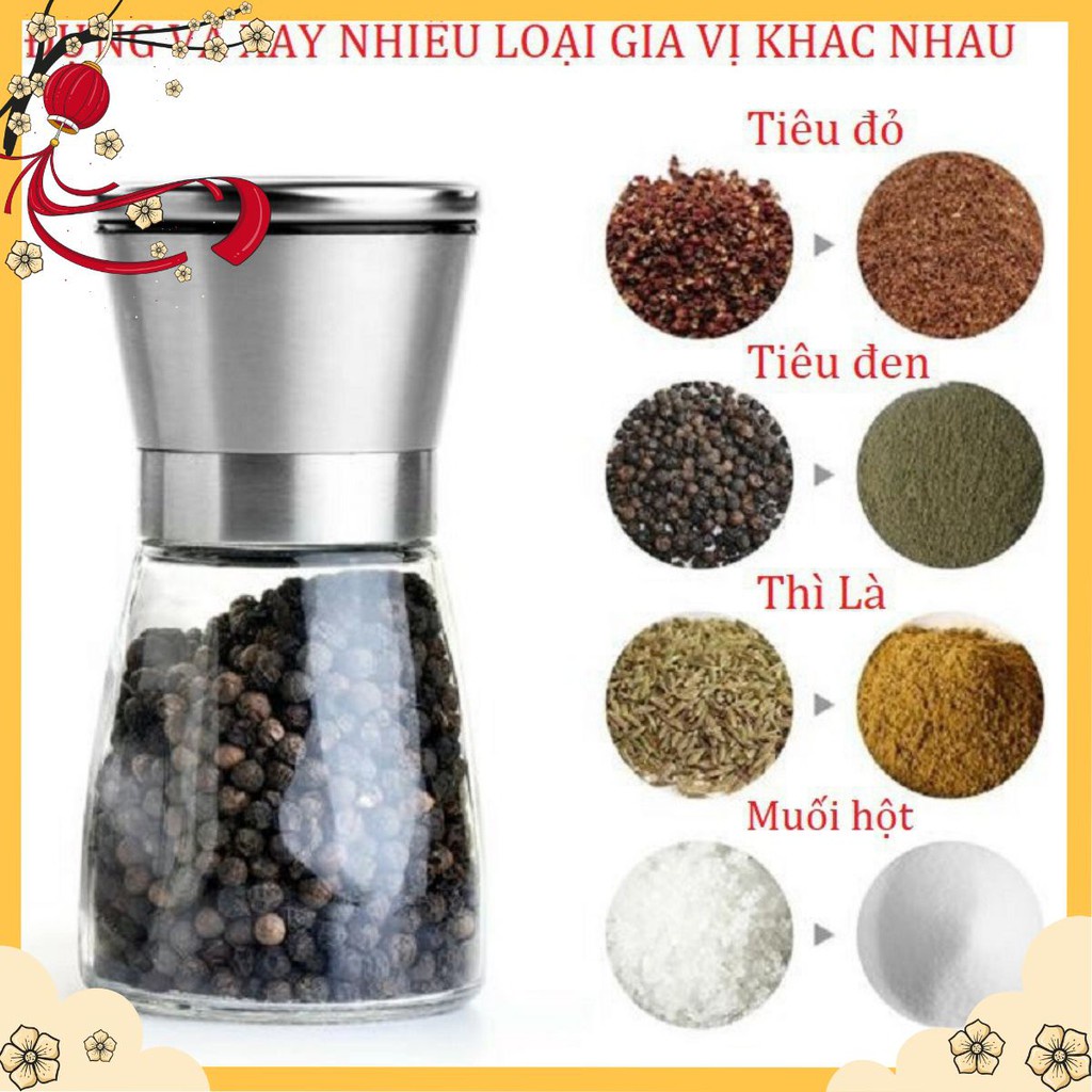 Cối Xay Tiêu Thủy Tinh ,Nắp INox. ĐTBX