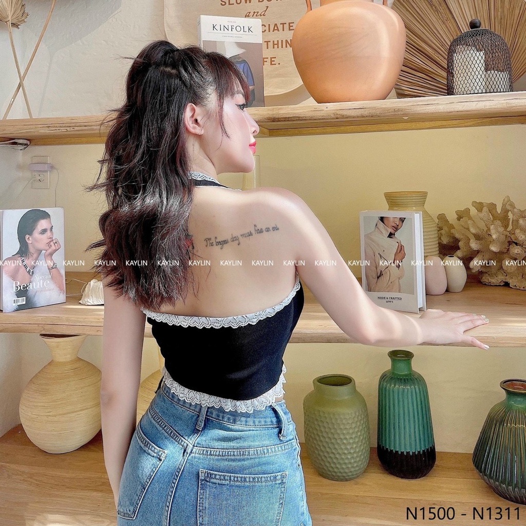 Xả hàng - Áo ba lỗ len viền ren đính cúc, Áo hai dây mỏng croptop AL5113 - NhiNhi Shop