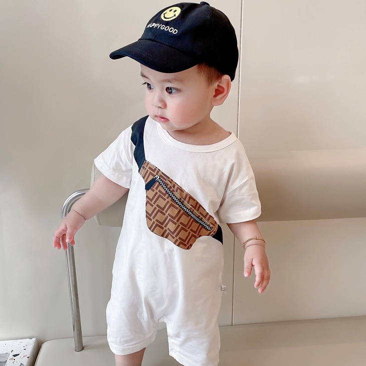 Bộ Áo Liền Quần Vải Cotton Có Túi Thời Trang Mùa Hè Cho Bé Trai 0-2 Tuổi