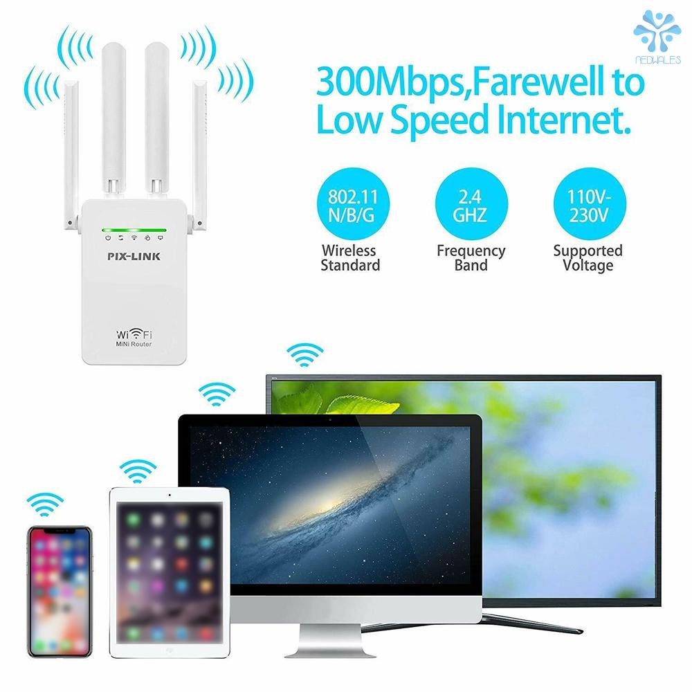 Thiết Bị Khuếch Đại Tín Hiệu Wifi Không Dây 300mbps Kèm 4 Ăng Ten Phích Cắm Us | BigBuy360 - bigbuy360.vn