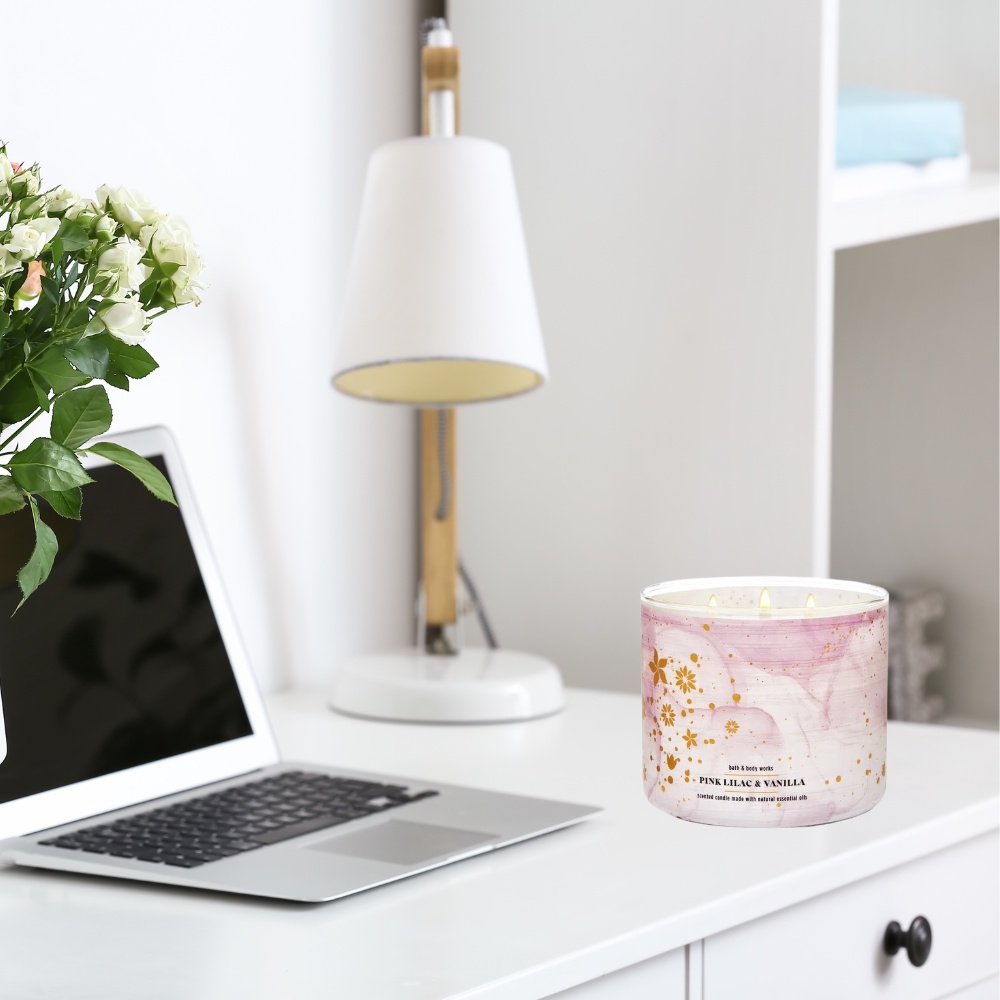 Nến Thơm 3 Bấc Bath And Body Works Pink Lilac & Vanilla Hương Thơm Sang Trọng Ngọt Ngào Tự Nhiên 411g