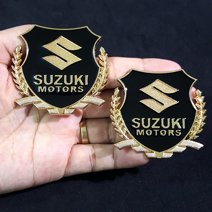 Bộ 2 miếng dán logo kim loại chữ SUZUKI bông lúa