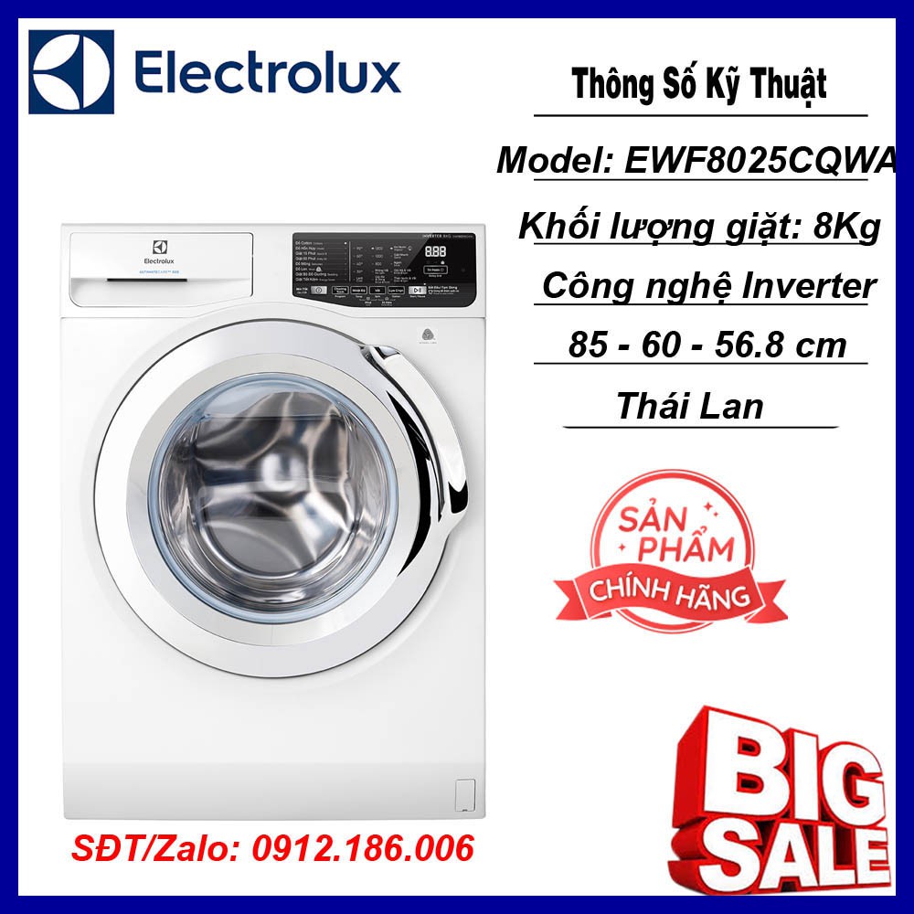 Máy giặt Electrolux Inverter 8 kg EWF8025CQWA