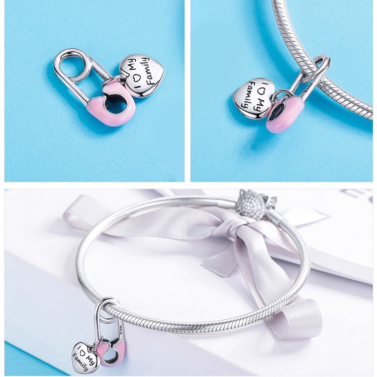 Mặt Trang Sức Bamoer Trang Trí Vòng Tay Tráng Men Màu Hồng Thời Trang