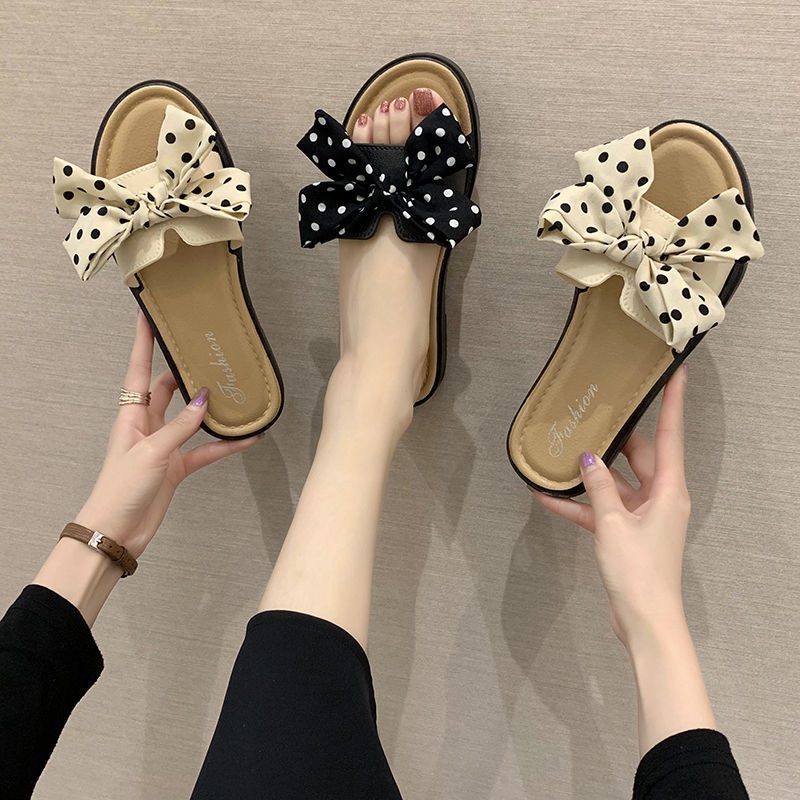 Dép Quai Ngang Đế Mềm Chống Trượt Đính Nơ Phong Cách Hàn Quốc Thời Trang Mùa Hè Cho Nữ