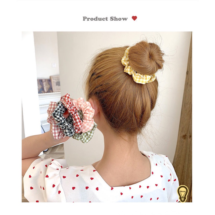 [ NGẪU NHIÊN ] Thun Cột Tóc Scrunchies Co Giãn Tốt Họa Tiết Caro Đơn Giản Thanh Lịch Xinh Xắn Thời Trang Đa Dạng Màu Sắc