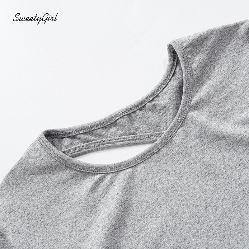 Áo Thun Tay Dài Cổ Tròn Màu Xám Trơn Thời Trang 2022 Quyến Rũ Cho Nữ