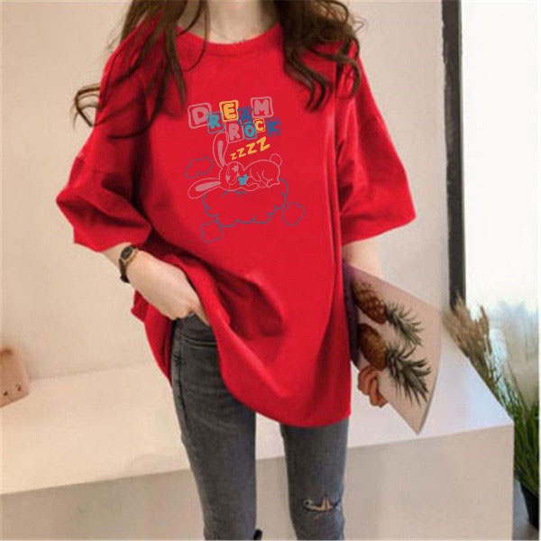 NRVP Áo thun ngắn tay dáng rộng in hình thời trang mùa hè Hàn Quốc 2022 cho nữ