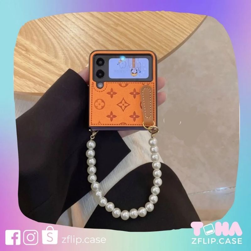 [SẴN] Ốp da Samsung Z Flip 3 và 4 LV sang chảnh cam hồng kem dây xách nhiều kiểu Z Flip3 / ZFlip3 / Z Flip4/ ZFlip4