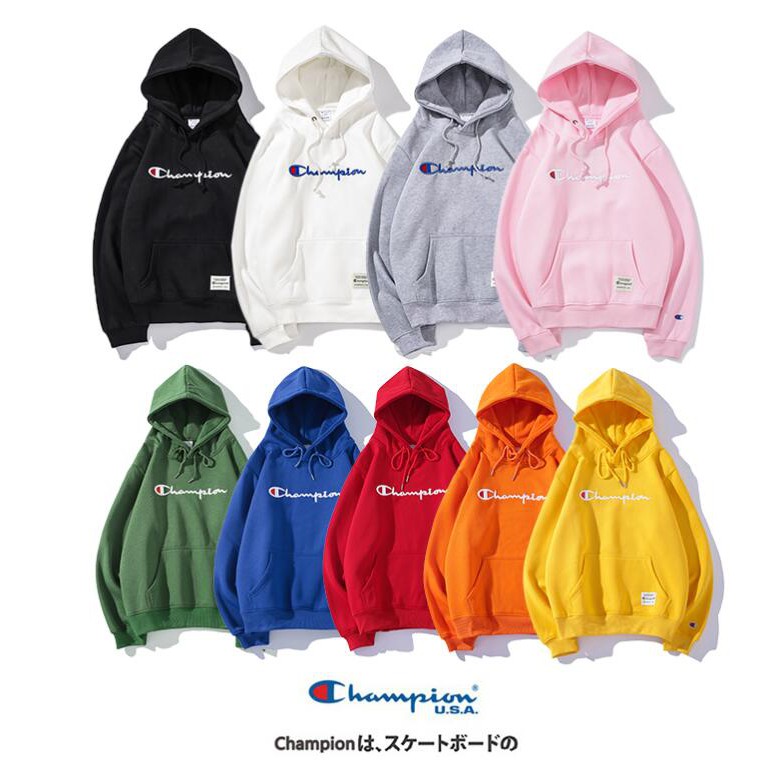 Áo Hoodie Cotton Màu Trơn Thêu Chữ Champion Thời Trang Cao Cấp Cho Nam Và Nữ