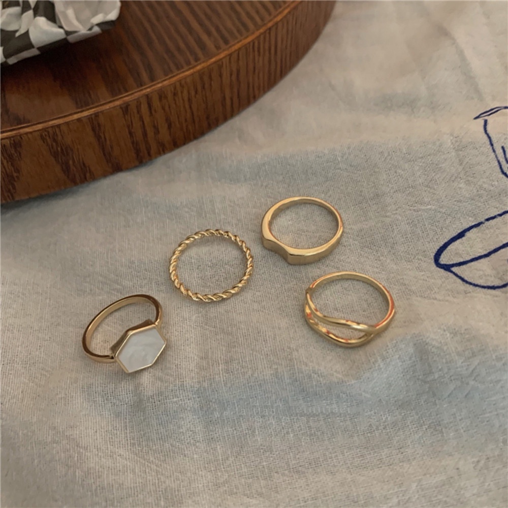 Bộ 4 cái nhẫn đeo ngón kiểu dáng đơn giản thời trang Hàn Quốc sành điệu cho nữ