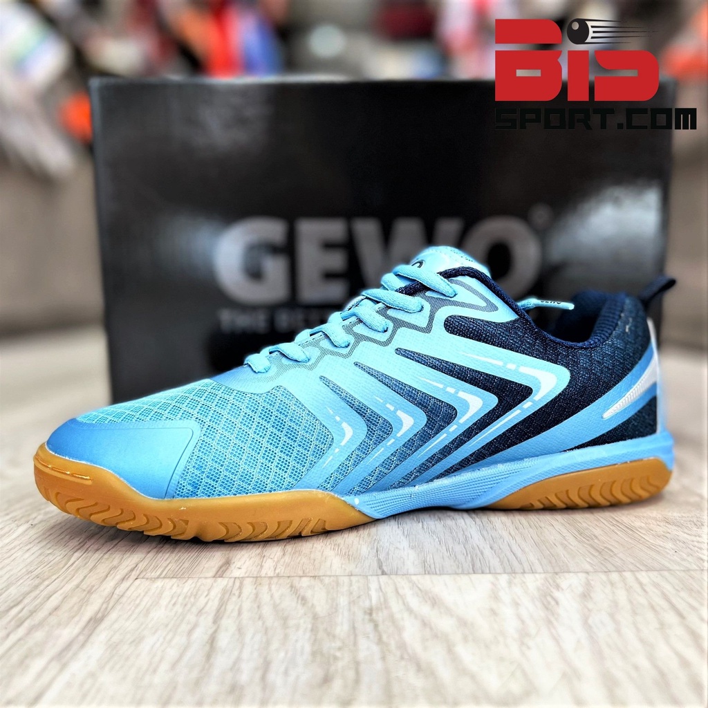 Giày Bóng Bàn, Giày Cầu Lông Gewo 2022 Xanh Biển - Chính Hãng - Thương Hiệu Đến Từ Đức - Đế Siêu Bám, Cực Êm Chống Trơn