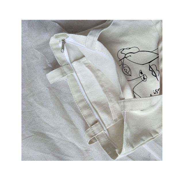 Túi tote vải bố đựng đồ canvas đeo vai túi mặt người, vải canvas loại tốt đi học, đi làm