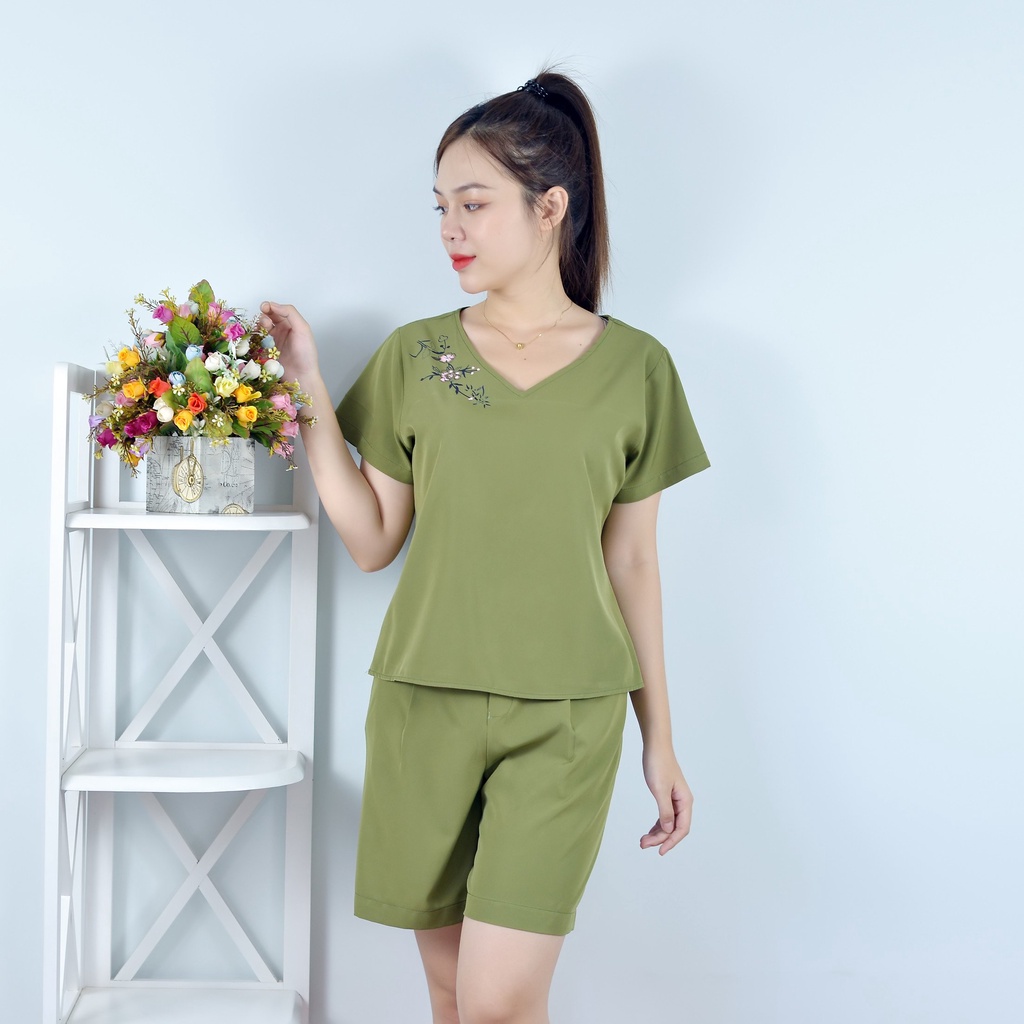 Bộ đồ nữ MÀU RÊU IN HOA VAI SIÊU XINH   - vải lụa cao cấp - Cực Kì Sang Chảnh - Qúy phái