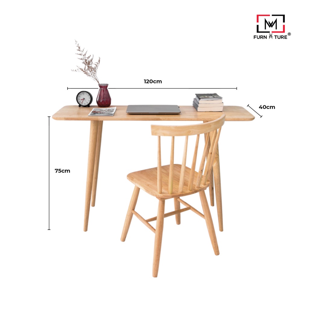 Bàn làm việc gỗ cao su cao cấp xuất khẩu Long Table không vạt thương hiệu MW FURNITURE - Nội thất căn hộ