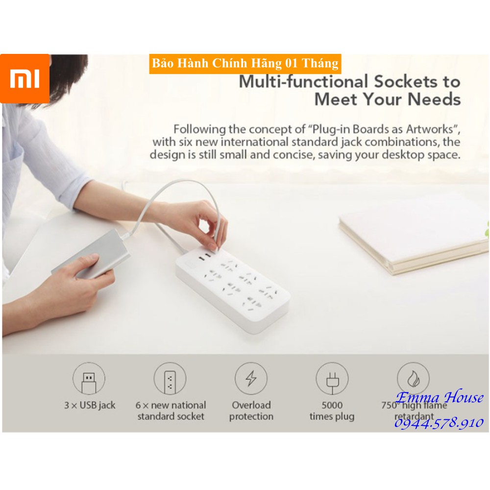 [Hàng Chính Hãng] Ổ Cắm Thông Minh Xiaomi Power Strip 6 Ổ Cắm Điện 3 Cổng USB / BH 1 tháng