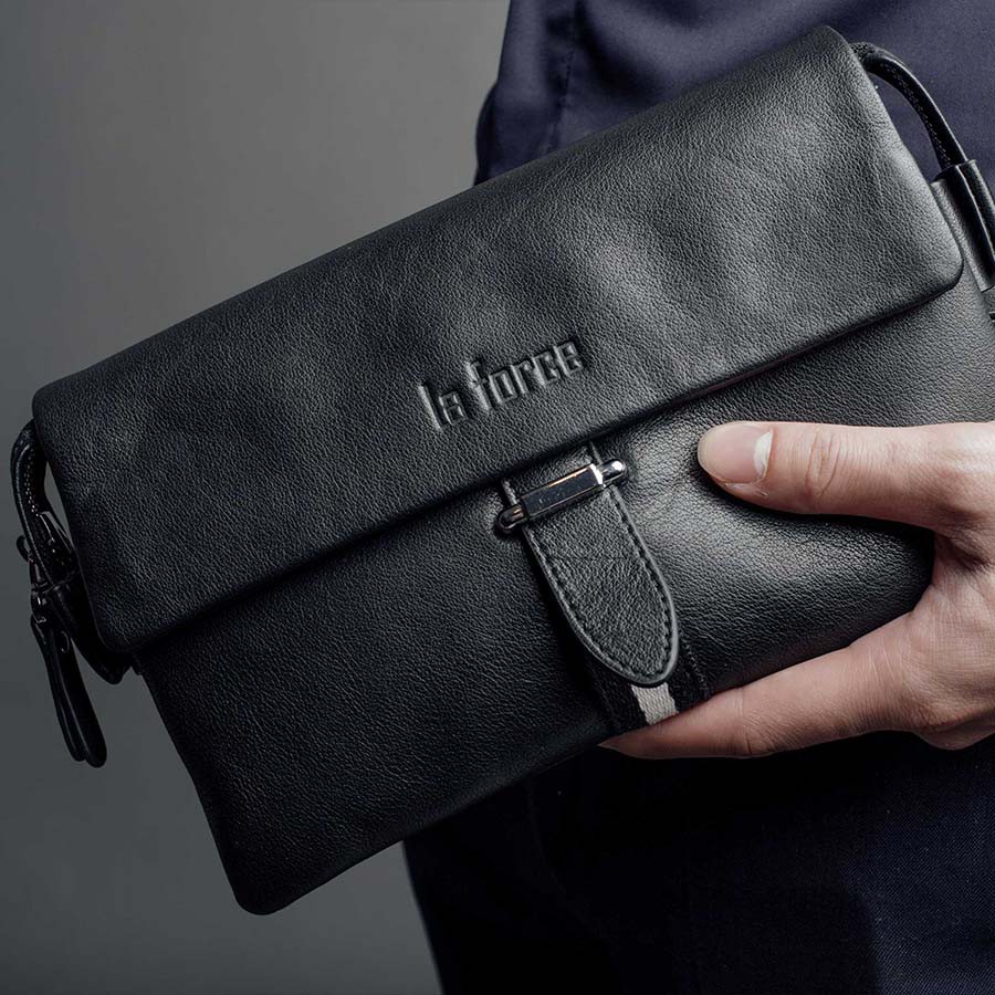 Ví Nam Cầm Tay LAFORCE Nắp Gập Da Trơn VCTLA9029-D Tặng Tất Nam Cao Cấp