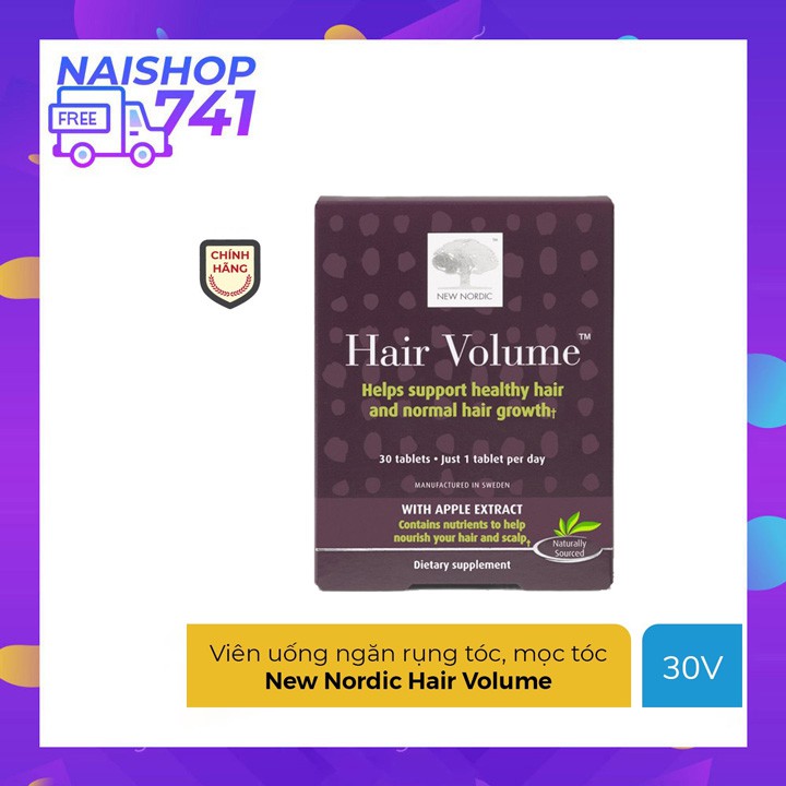 Hair Volume New Nordic chăm sóc tóc chắc khỏe, mọc tóc nhanh, ngăn ngừa rụng tóc, Hộp 30 viên