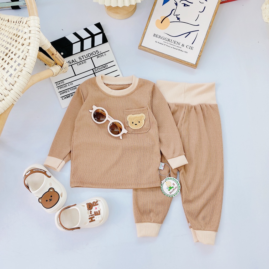 Bộ dài tay thu đông VẢI LEN TĂM cao cấp cho bé trai bé gái sơ sinh 5-15kg, nhiều màu lựa chọn