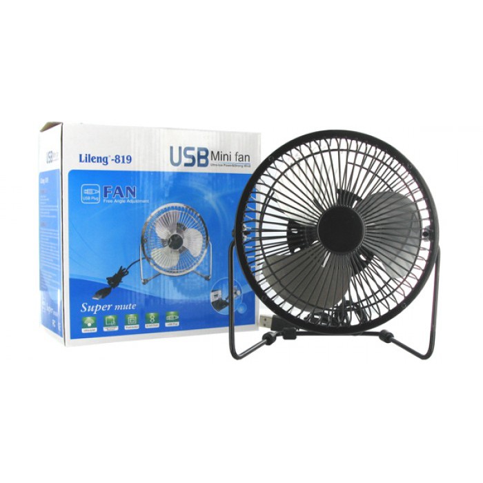 [LOẠI LỚN-20CM] Quạt lồng sắt làm mát nguồn USB (loại lớn 819) Đen & Xanh, Quạt để bàn mini siêu mát 3 cánh to, quạt USB