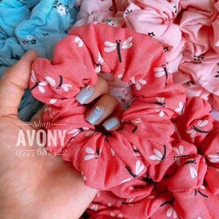 cột tóc vải Scrunchies linen chuồn chuồn