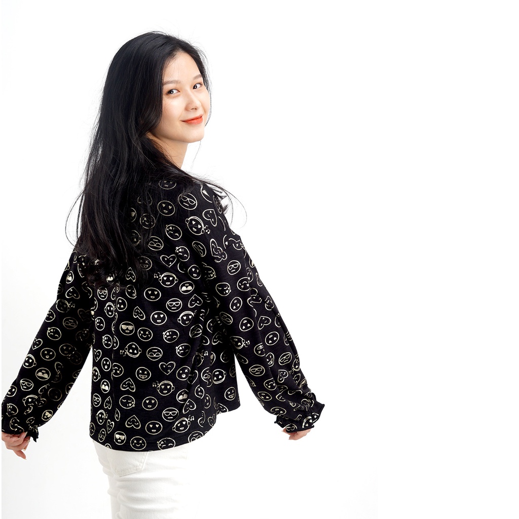 Áo nỉ nữ SAYME áo dài tay thu đông vải da cá dày dặn ấm áp mặt cười WCSI0006