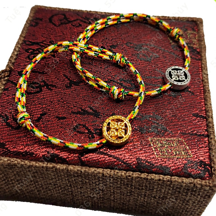 Vòng Tay Dây Chỉ Ngũ Sắc Bện Handmade Charm Bánh Xe Pháp Luân