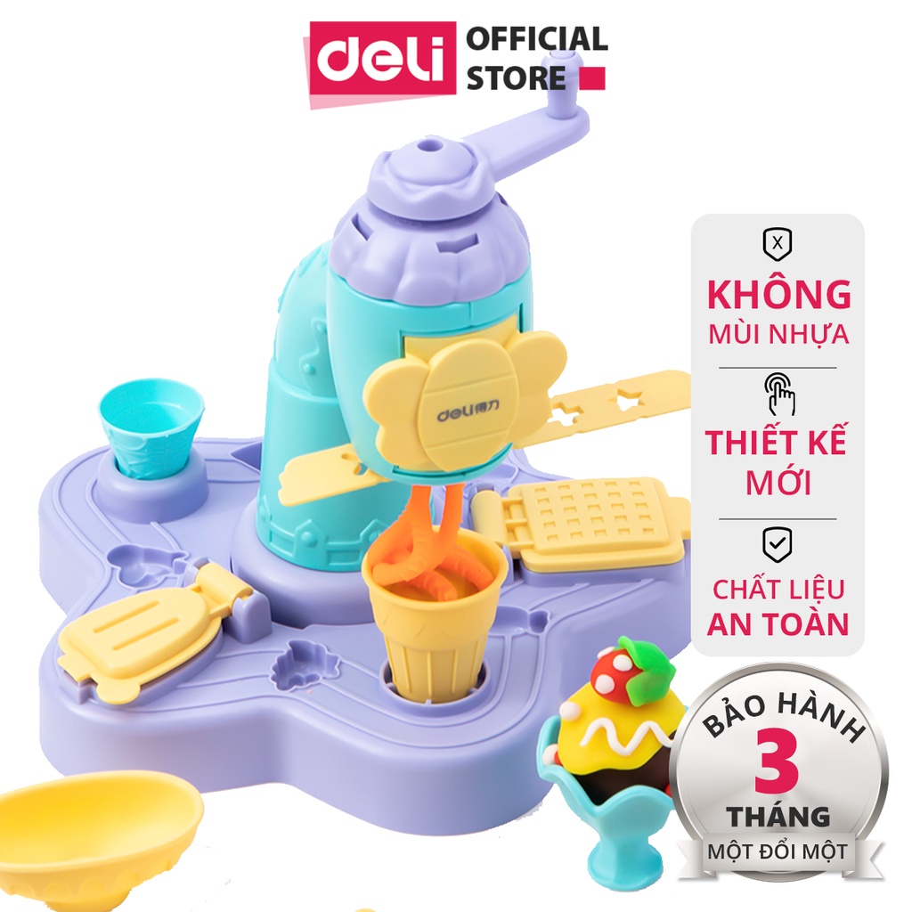 Bộ Đồ Chơi Đất Nặn Bột Mỳ Deli Máy Làm Kem Kèm Dụng Cụ Và Khuôn - Chất Liệu Tự Nhiên, An Toàn, Không Dính Tay