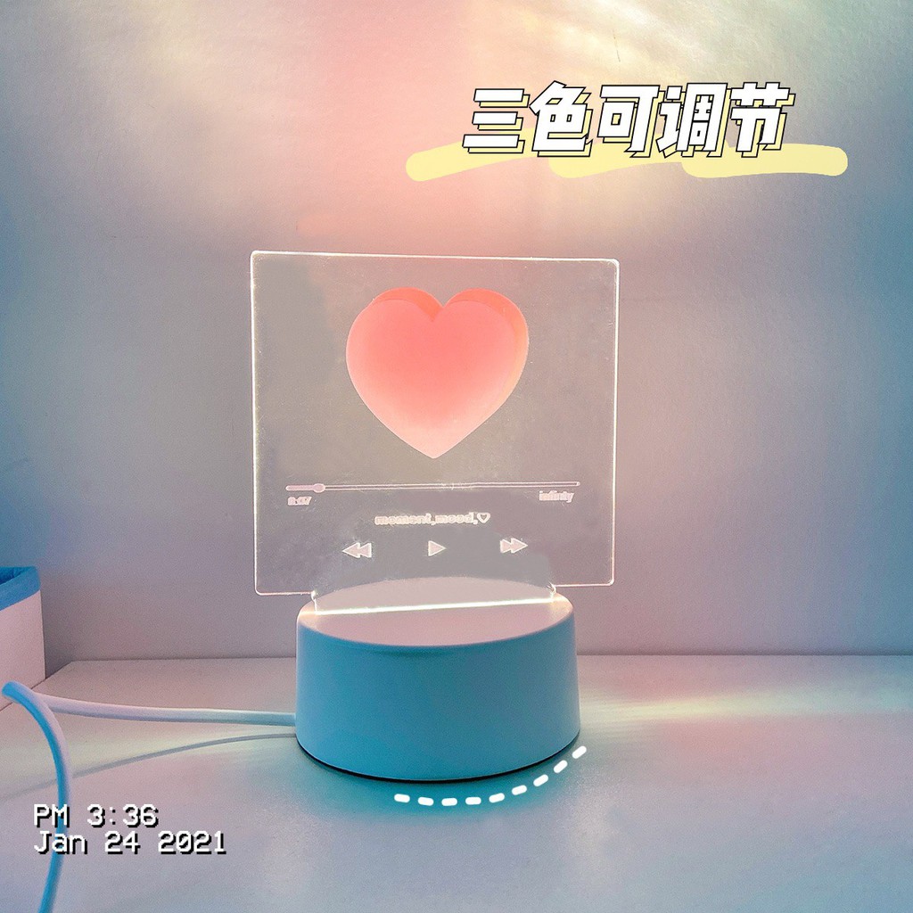 Đèn led ngủ decor trang trí phòng trái tim để bàn - 3 chế độ màu
