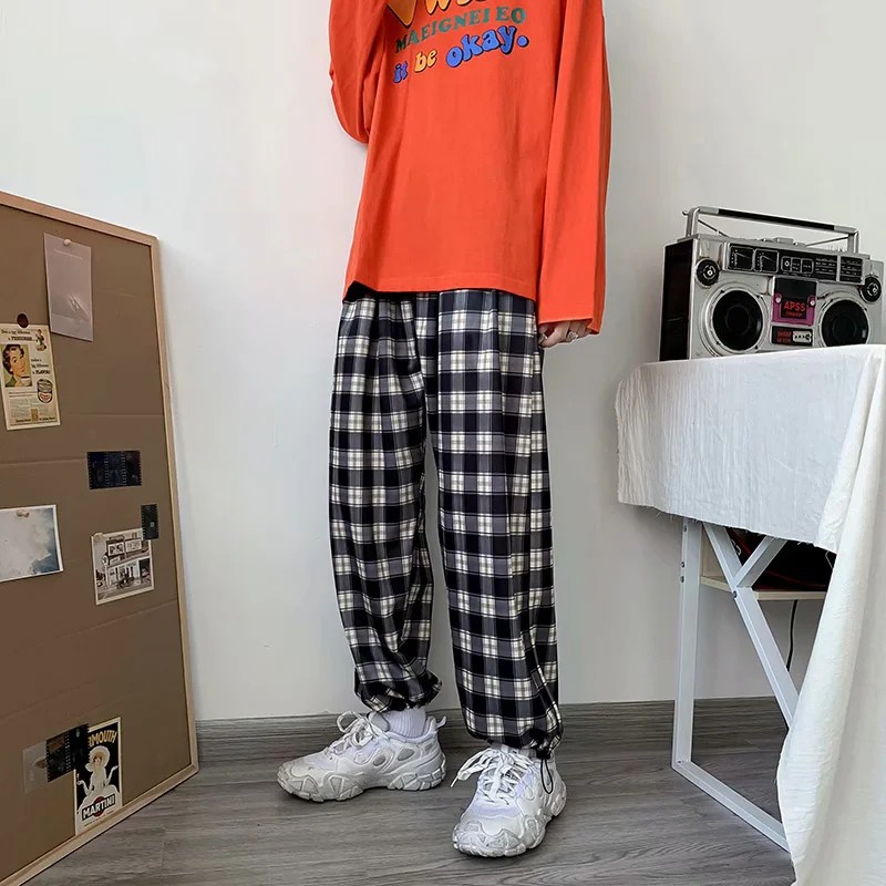 Quần Dài Nam Ca Rô Ống Đứng Thời Trang Hàn