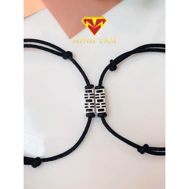 Vòng tay đôi bạc chữ Hỷ,Vòng tay đôi bạc charm uyên ương chữ Hỷ-Minh Tâm Jewelry