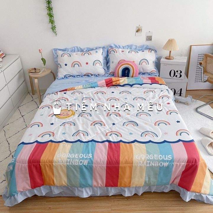 ( Đũi Bèo Full Màu ) Set Chăn Hè Ga Gối Cotton Đũi 4 Món Siêu Mềm Hàng Cao Cấp Nhập Khẩu