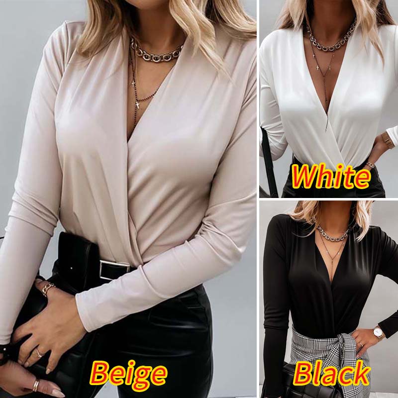 Áo liền quần ZANZEA tay dài cổ chữ V ôm dáng vừa vặn màu trơn phong cách vintage quyến rũ cho nữ | BigBuy360 - bigbuy360.vn