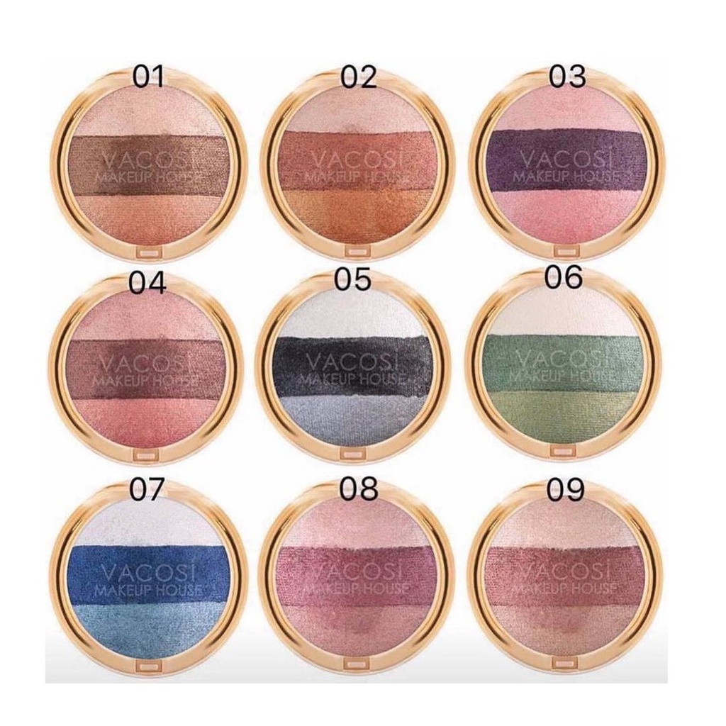 Phấn﻿ mắt 3 màu Vacosi hộp tròn - VACOSI TRIO EYESHADOW (9‪ tone màu)