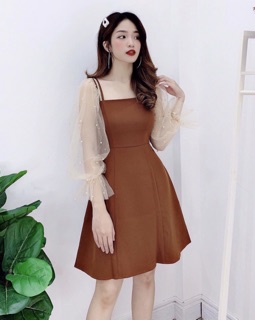 [Kèm ảnh thật]🍒Đầm xoè tay lưới đính ngọc MLXL2XL