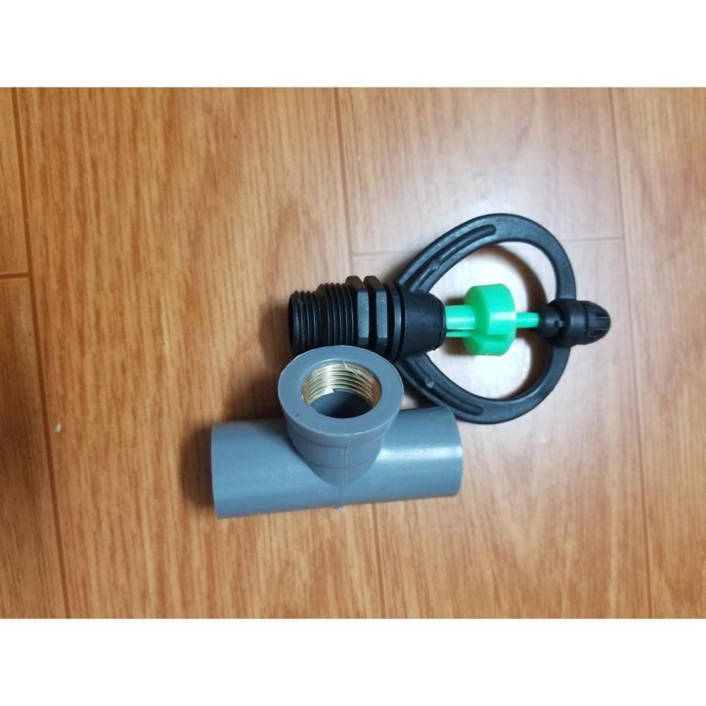 Béc tưới phun mưa 360 độ, ren ngoài 21-27mm kèm đầu nối, cút, T ren đồng