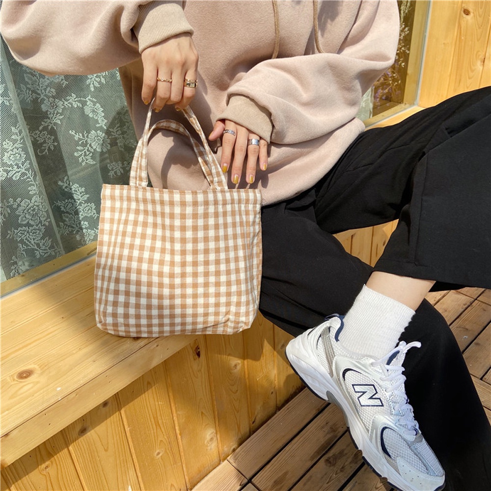 Túi Đựng Hộp Cơm Trưa Bằng Vải Cotton Họa Tiết Sọc Caro Nhiều Màu Phong Cách Nhật Hàn Tiện Dụng Mang Theo Du Lịch / Dã Ngoại