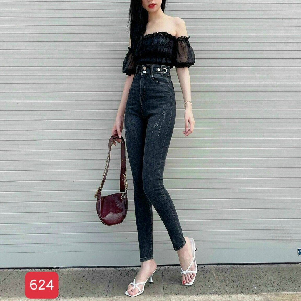 Quần Jean Nữ Lưng Cao ❤️FREESHIP❤️ Quần Bò Nữ Phối Rách Ôm Dáng Xinh Xắn Thời Trang Chuẩn Hàng Shop A-T Fashion - QJNU13