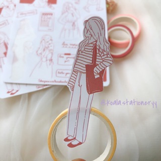 Bullet Journal Sticker - Lady 1 - màu coral