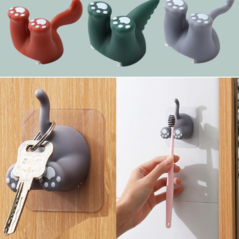 Multifunctional Animal Tail Hook Toothbrush Holder Storage Hanging Sticky Hooks Without Holes