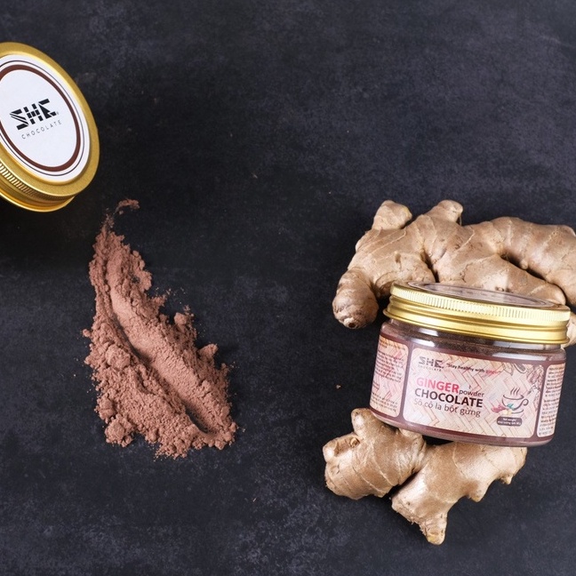 Socola bột Gừng - Hũ pet 60g - SHE Chocolate - Pha uống lạnh hoặc nóng, tăng khả năng kháng khuẩn. Quà tặng sức khỏe