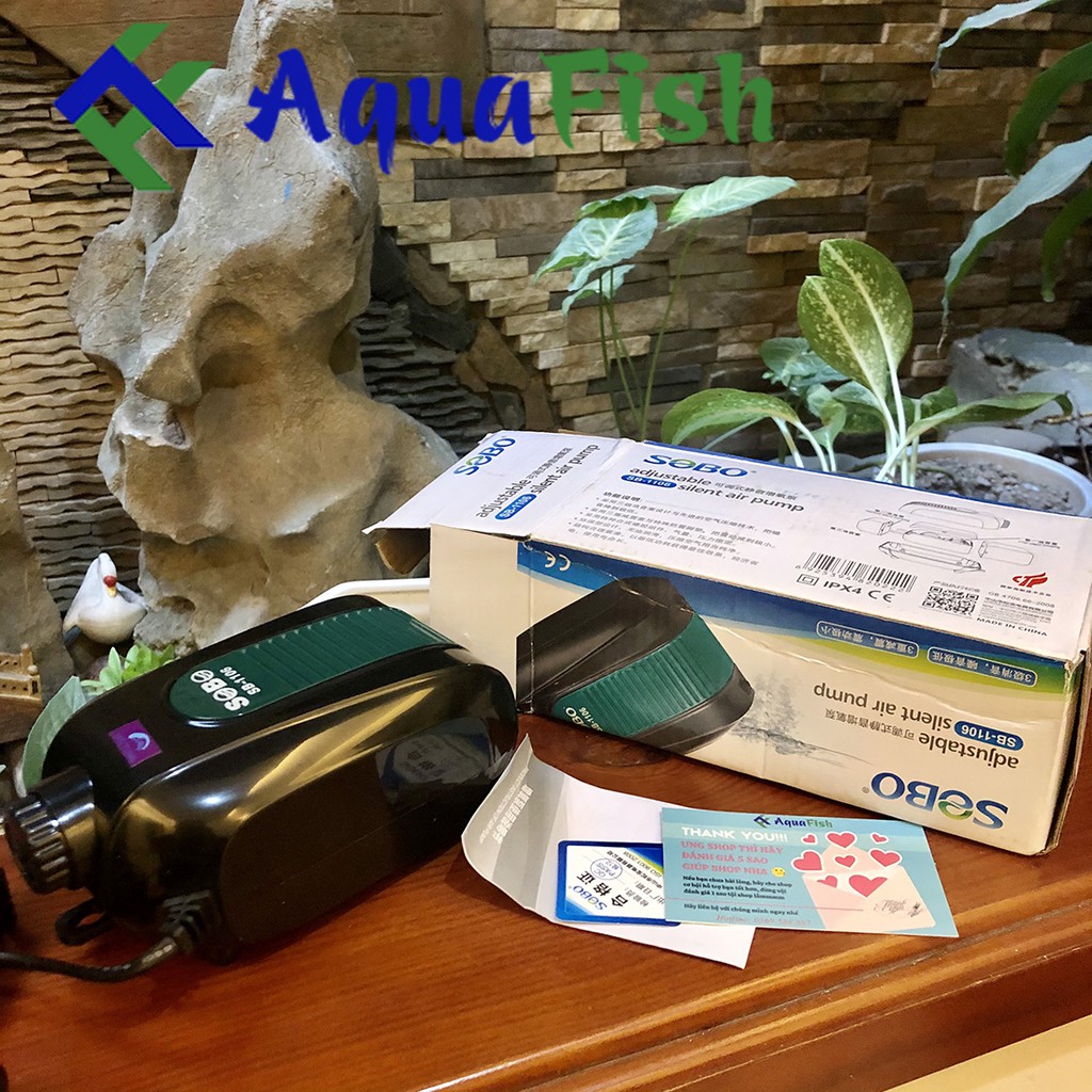 Máy Sục Khí Oxy 2 Vòi Sobo SB -1106 Dành Cho Bể Cá Cảnh Dưới 300l (tặng kèm 2 dây sủi và 2 quả sủi)