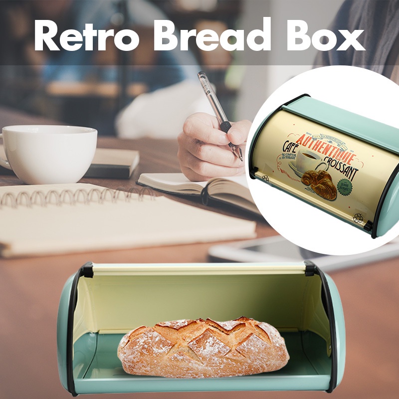 Hộp Đựng Bánh Mì Bằng Sắt Phủ Bột Xanh Dương Nhạt Kiểu Vintage Tiện Dụng Trang Trí Nhà Bếp